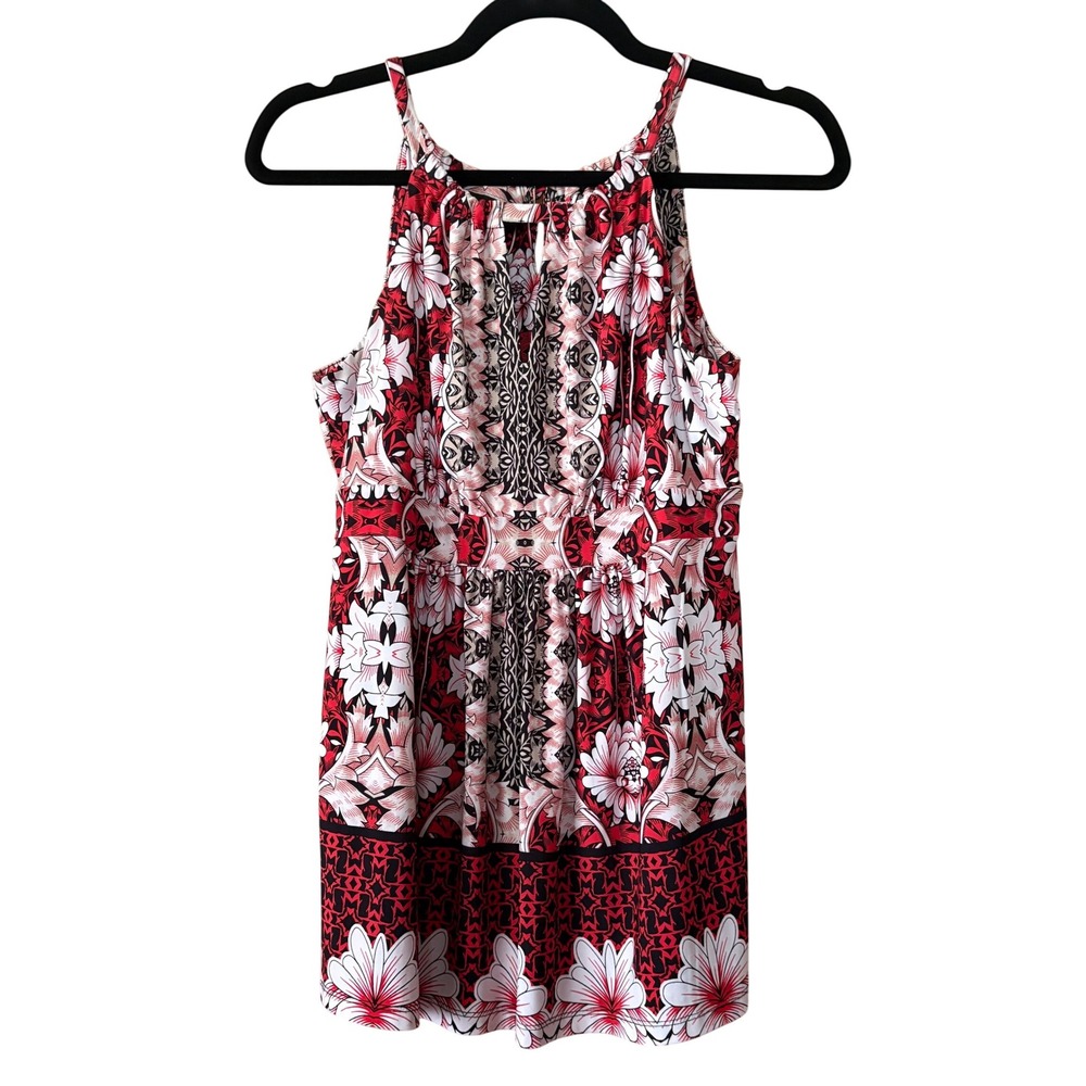 INC International Concepts Womens Floral Red Halter Top Medium Tribal Y2K Office